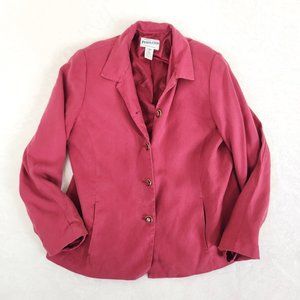 Vintage Pink Pendleton Silk‎ & Wool Blazer Ruby Buttons Herringbone Size 14